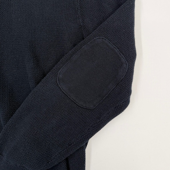 Tasso Elba Men’s Black Quarter Zip Sweater Cotton Knit Elbow Patches Size Medium - Picture 7 of 9